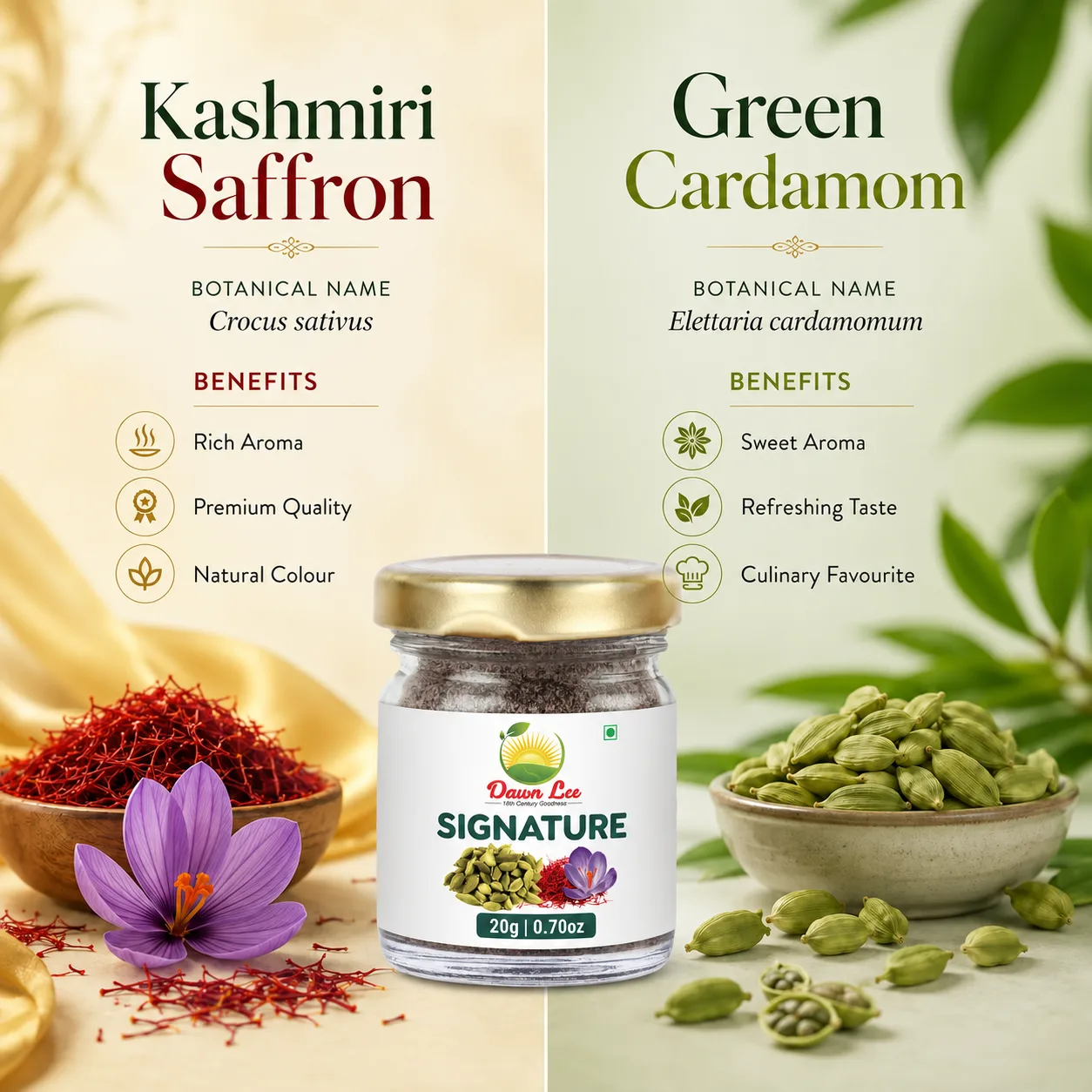 Kashmiri Saffron vs Green cardamom