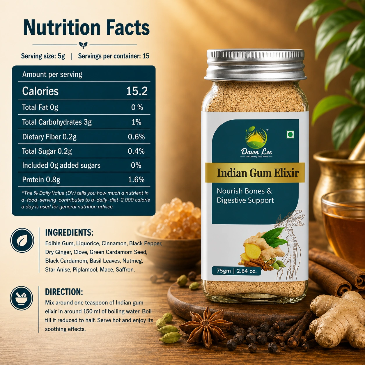 Indian gum elixir nutrition facts